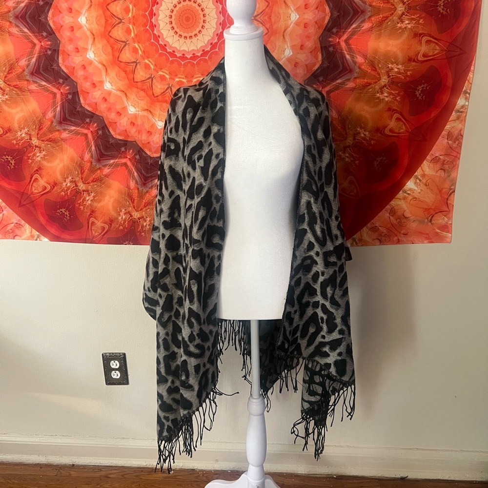 Leopard Print Fringe Shawl
